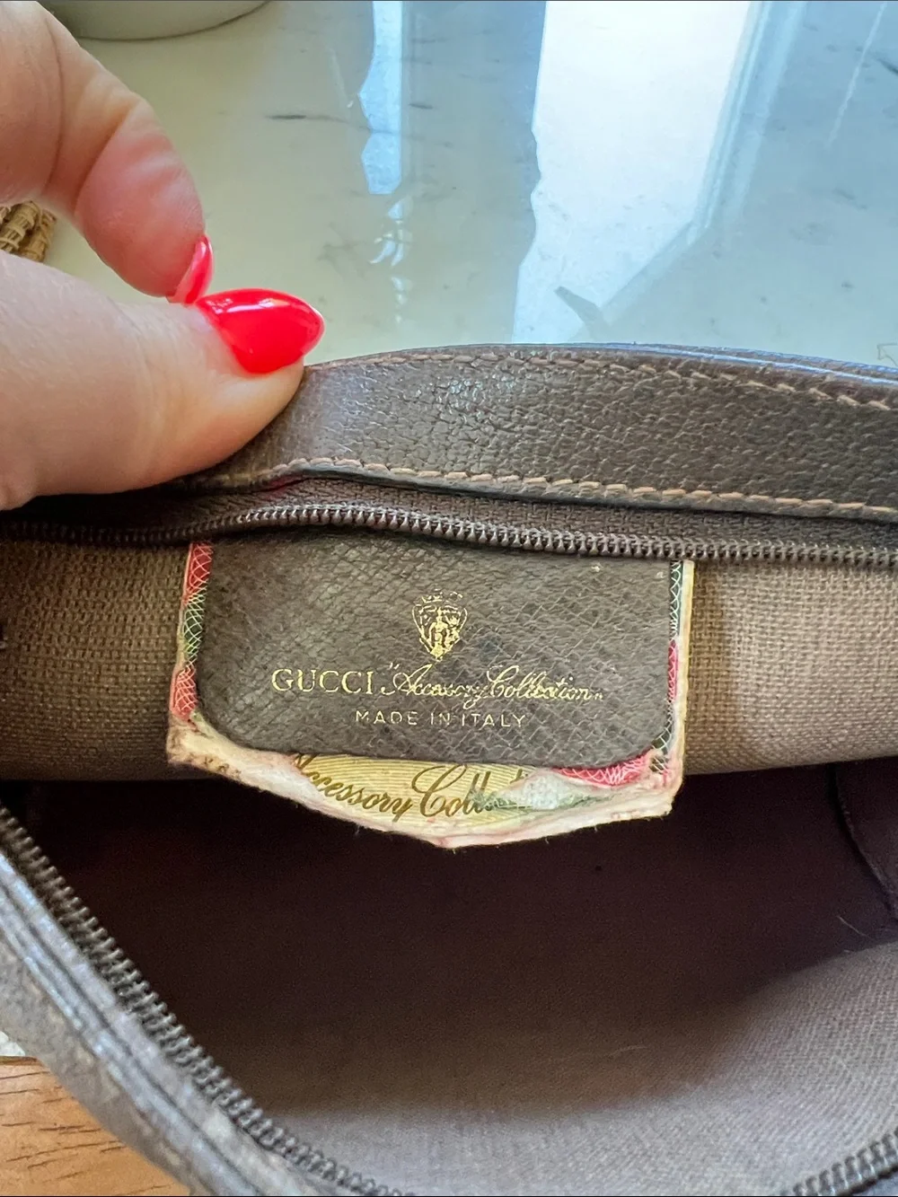 Vintage Gucci Beige & Brown GG Canvas Cosmetic Pouch with Gold Logo